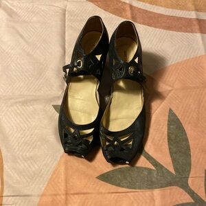 3/$10 All Black Leather Black Wedge Sandals